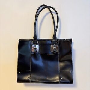 Wilsons Leather Laptop Briefcase Messenger Bag Black Silver Large Size 15.5 x 12